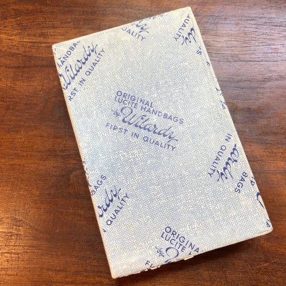 1950s Wilardy Gray Lucite Snap Clutch With Box, Authentication & Promotion Cards - Picture 3 of 16